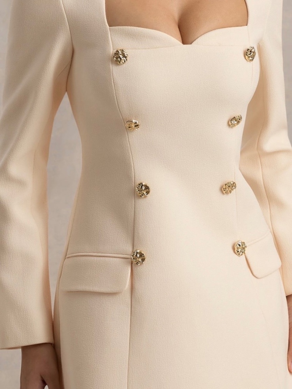 Elegant Cream Blazer Style Mini Dress with Gold Buttons